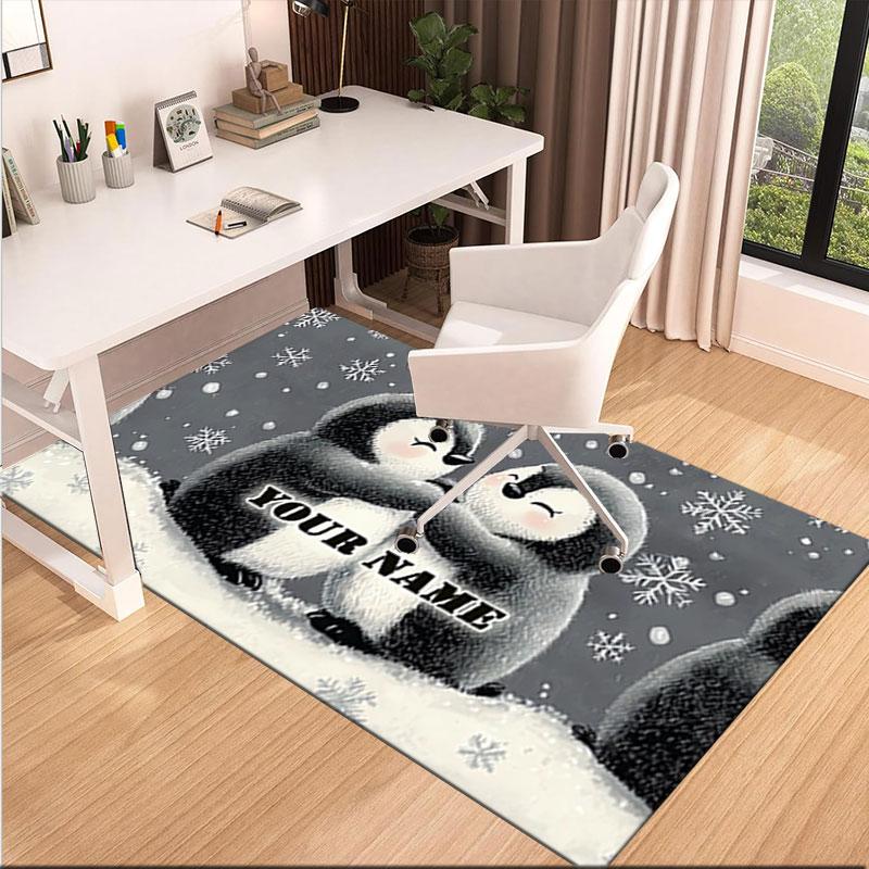 1PC Custom Name Winter Penguin Friendship Theme Floor Mat Ideal for Living Room, Game Rooms, Office, Bedroom,Floor Mat Playful Design