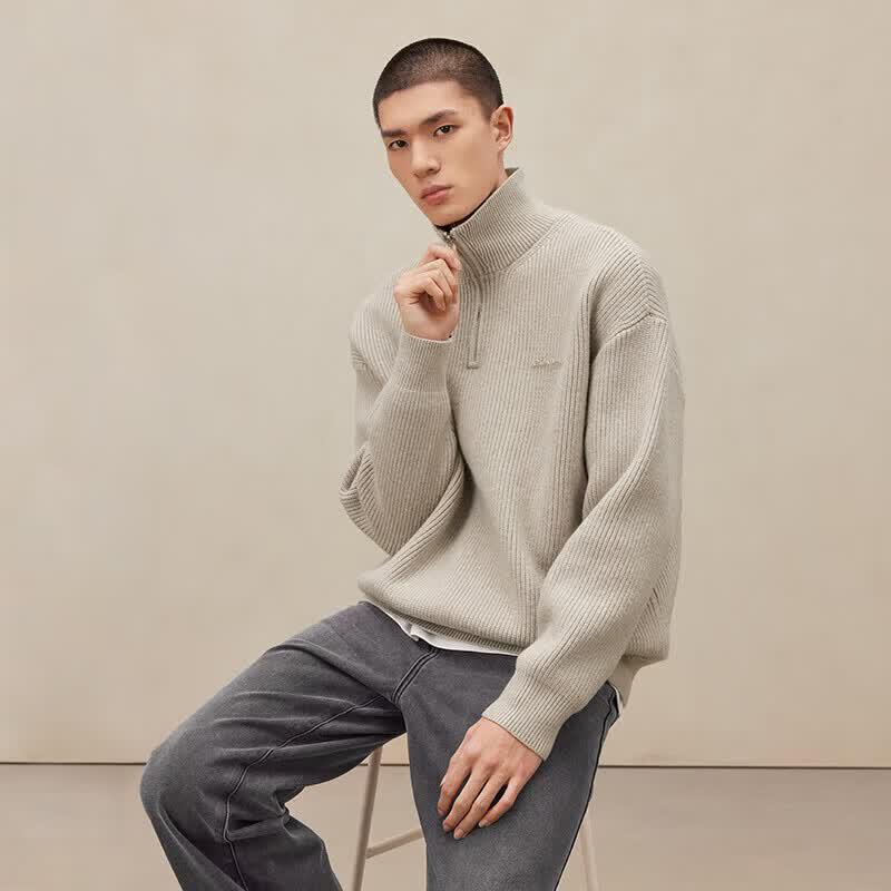 CHINISM AW23 Men s American Retro Half-Zip High-Neck Knit Sweater L