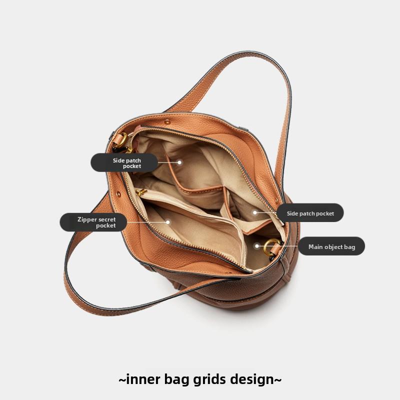 Niche Texture Versatile First-layer Cowhide Commuting Large-capacity Bucket Bag Elegant Single Shoulder Oblique Span Bag