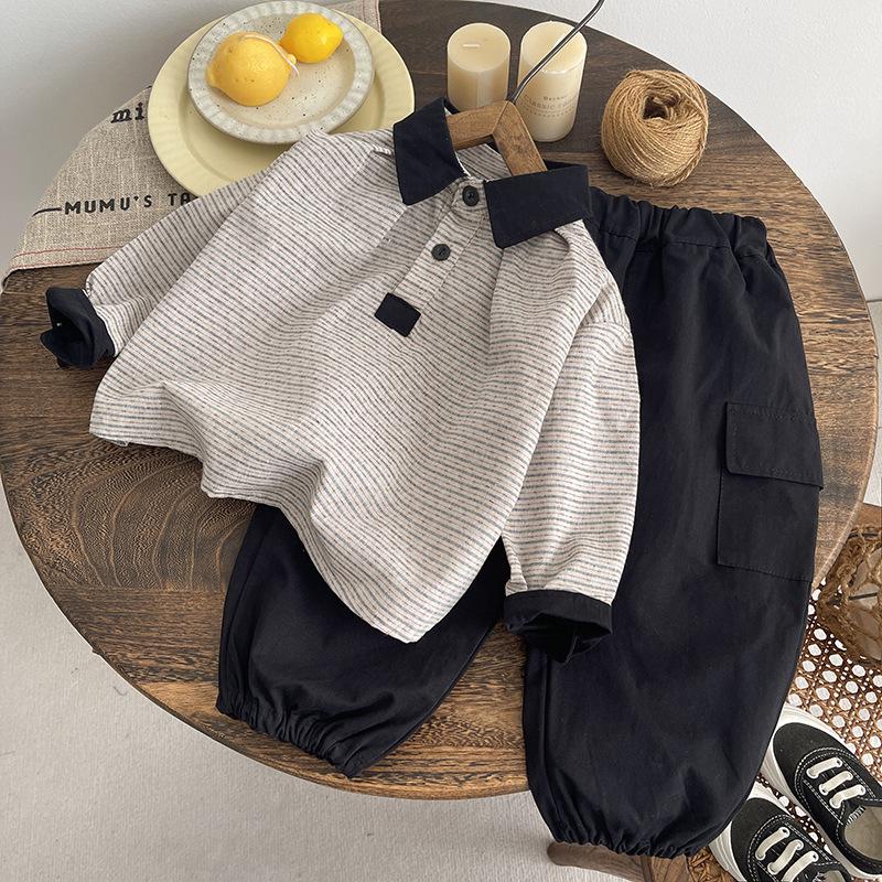 

Хлопчачий трендовий осінній комплект 2025: Поло та штани в корейському стилі для дітей 90 cm сірий колір