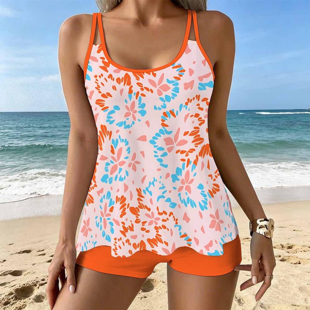 Women's Swimwear Tankini 2 Piece Swimsuit  Flowers Printing  Plant Print Vacation Bathing Suits
