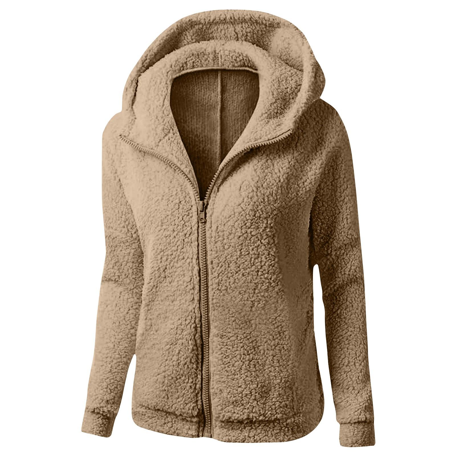 Женское зимнее пальто с капюшоном из плюша — фото 12