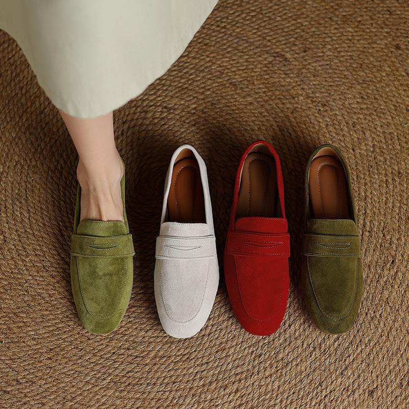 Comfortable and Soft New Low-heeled Flat-soled Single Shoes Women's Four-season Leather Casual Single Shoes Women's Low-top Shallow-mouth Sheepskin W