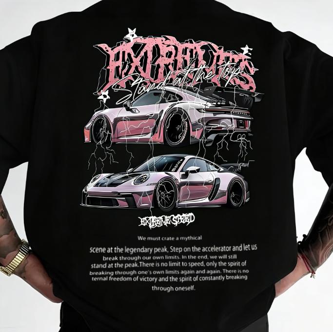 New SpringSummer Mens Speed Powder Car Pattern Printed Cotton Fashion Casual Short Sleeve Round Neck Tshirt Street Wear