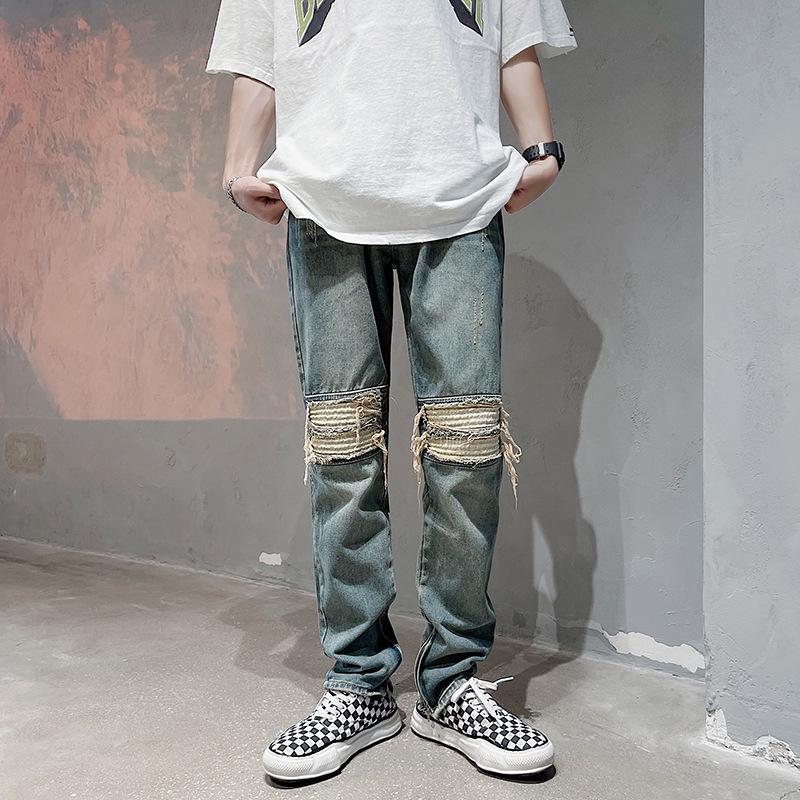 Men's Japanese Retro Ripped Wide-Leg Split Jeans