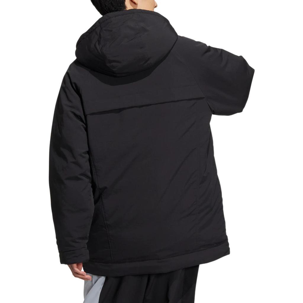 Adidas Neo Striped Letter Print Pattern Zip-Up Hooded Down Jacket Unisex Outerwear Black HN4763