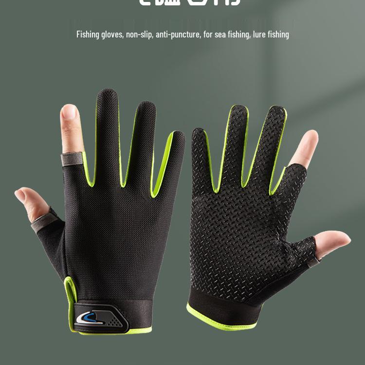 Summer Thin Non-Slip Anti-Stab Fishing Gloves with Exposed Two Fingers for Lure, Casting, Baiting, and Sea Fishing