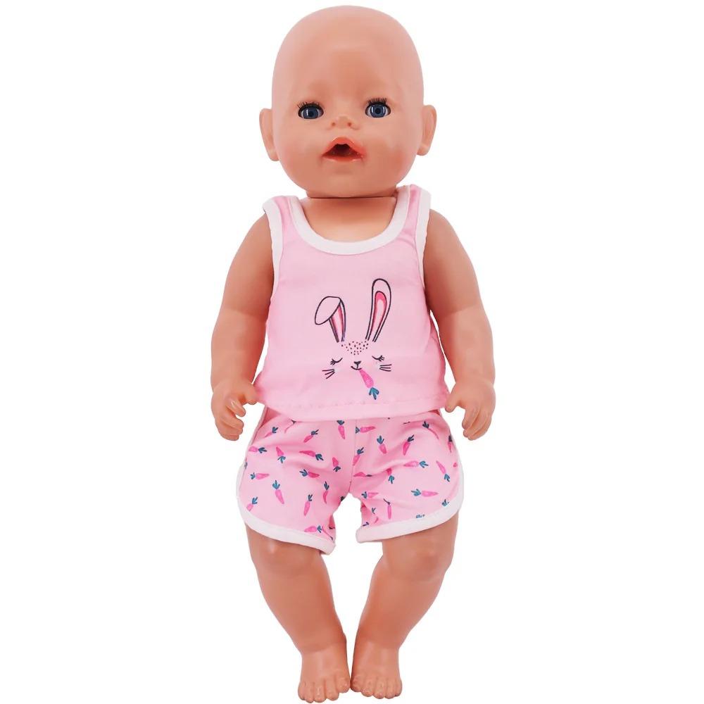 Doll Clothes Pink Skirt Flamingo Bkini,Bunny Hairpin,Shoes For 18Inch American Toy&43cm Baby Doll Accessories Birthday Gift