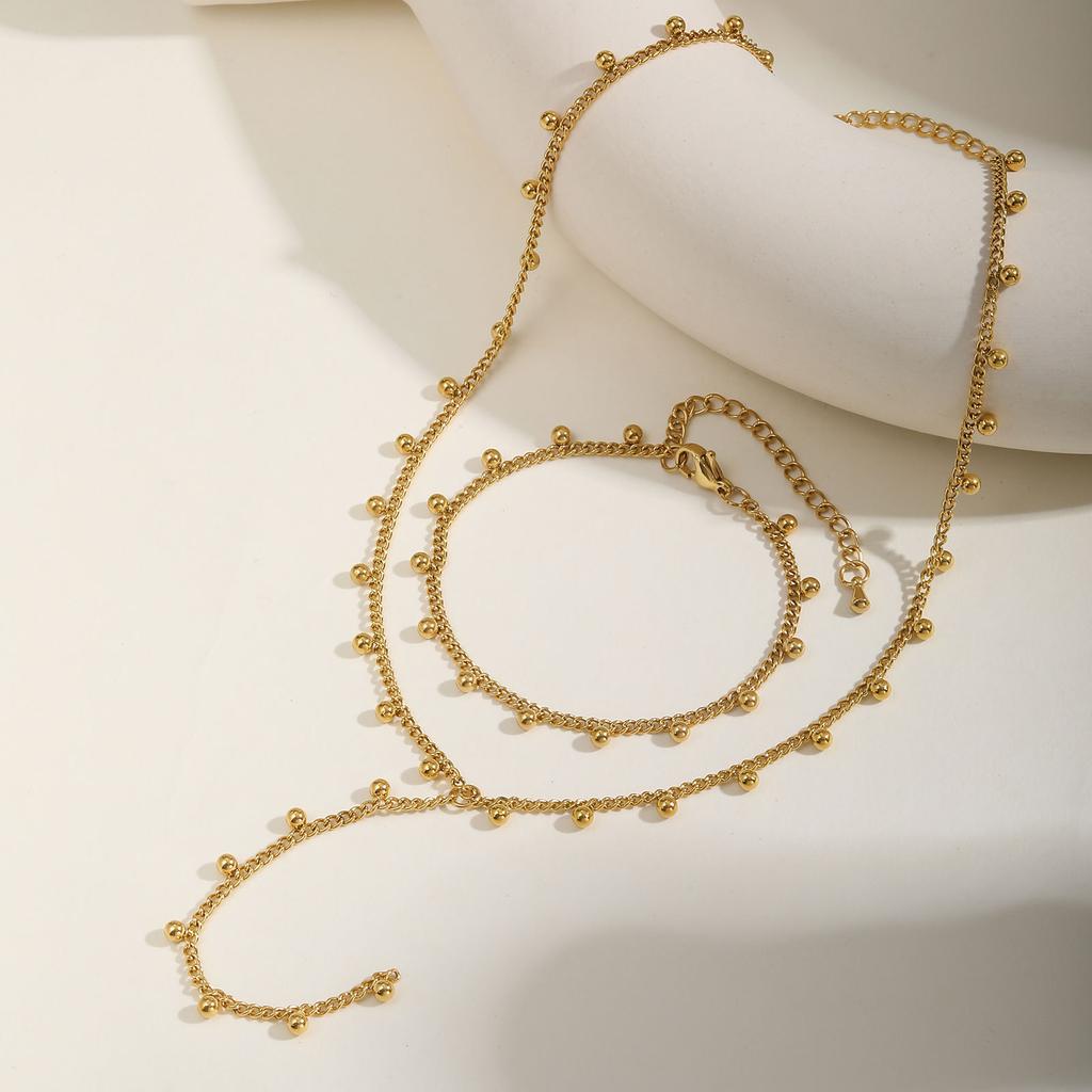 Stainless Steel Grinding Chain Round Bead Y-Shaped Fringed Necklace Bracelet Nc-2101