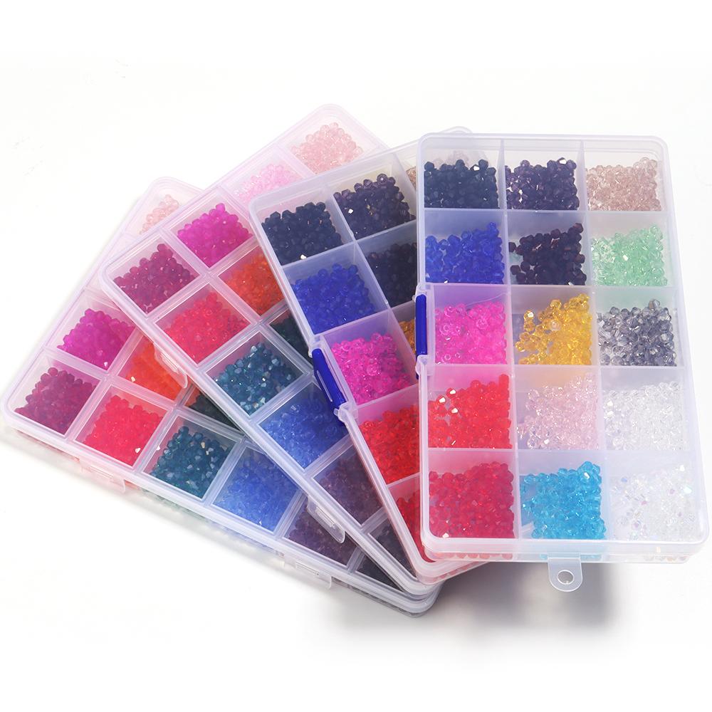 1 Schachtel 4 mm facettierte Kristall-Rondell-Perlen 15/24 Farben Glas lose Perlen zur Schmuckherstellung DIY-Anhänger Halskette Ohrringe Zubehör