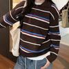 Navava Long Sleeve Striped Color Block Button Collar Knit Top Nk3328