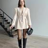 Spring 2025 Women's Solid Color V-neck Long Sleeve Buttoned Short Dress