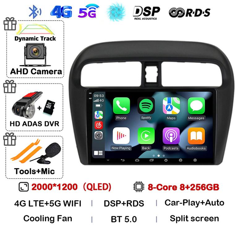 Android 14 Carplay Auto WIFI+4G For Mitsubishi Mirage Attrage 2012 - 2018 Car Radio Multimidia Video Player GPS Stereo Head Unit