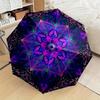 Automatic Open/Close Folding Umbrella with Mandala for Lotus Flower Design - Purple & Blue Intricate Pattern, 8-Rib Compact Tr