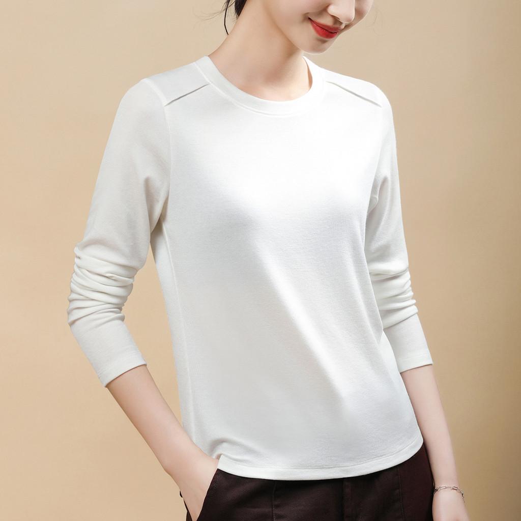 Laseer Tencel Wool Long Sleeve Womens Slim Fit Top With Round Neck For Casual Wear
