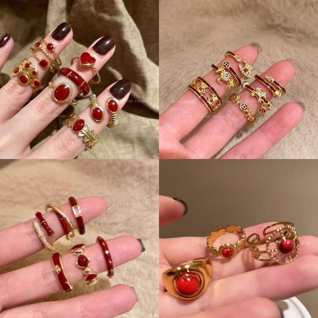 Ma Jin Caixin Retro Red Ring Collection Light Luxury Fashion Versatile Daily Stacking Open Ring