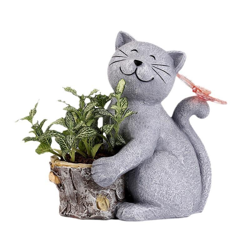 Solarne Kreatywne Światło Ogrodowe Symulacja Kot Żywiczny Ornament Balkon Ogród Trawnik Dekoracja Światło Krajobrazowe