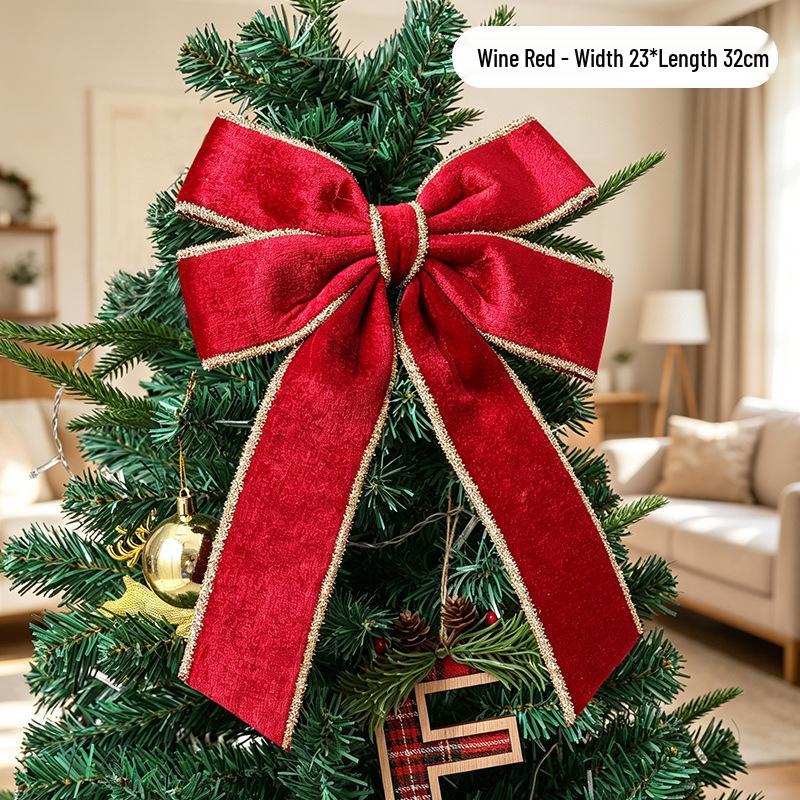 Gold-Edged Double Ear Bow Ornament for Christmas Tree & Window Decoration