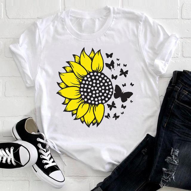 Casual Flowers Forest Graphic Women's T-Shirt Summer Blouse Loose 90S Short Sleeve O-Neck Tees Ladies White Tops Female Clothing