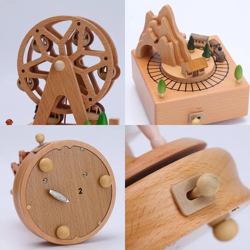 Wooden Music Box Home Creative Solid Wood Carousel Ferris Wheel Crafts Valentine's Day Gift Decoration Box christmas music box