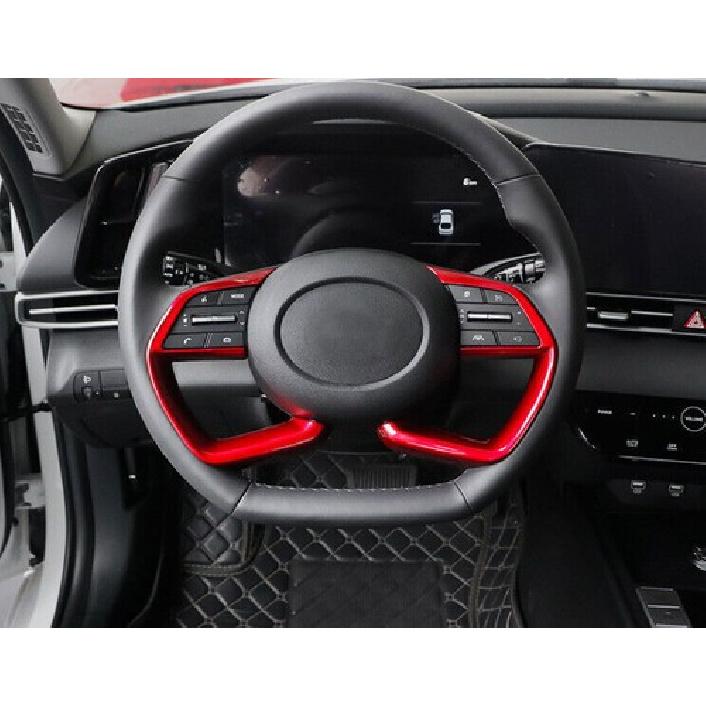 For Hyundai Elantra 2021-23 Red Glossy Steering Wheel Button Frame Trim 2PCS Fit