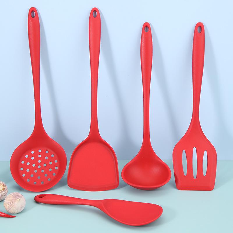 Colored Silicone Kitchenware Set: Non-stick, High Temp-Resistant, Food-Grade Spatula & Soup Ladle.