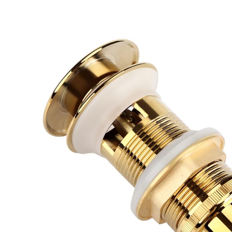 Kitchen Bathroom Basin Sink Solid Brass Pop Up Drain Stopper With Overflow Hole Golden
