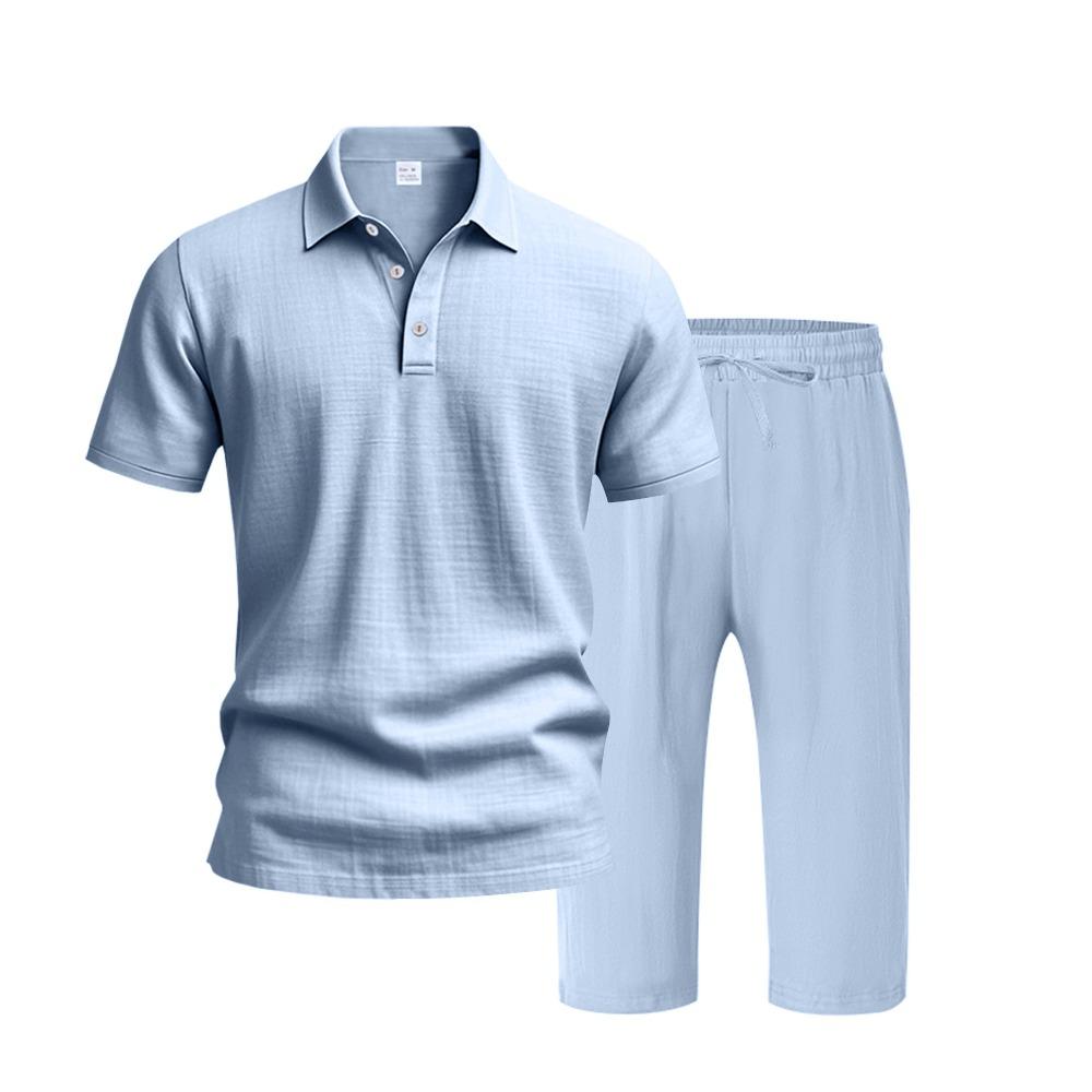 Men's Summer New Short Sleeve and Shorts Set, Made of Linen Fabric, A High-Quality Two-Piece Short Sleeve and Shorts Set