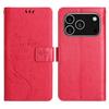 For iPhone 17 Pro Leather Wallet Case Butterfly Flower Imprinted Phone Cover with Strap