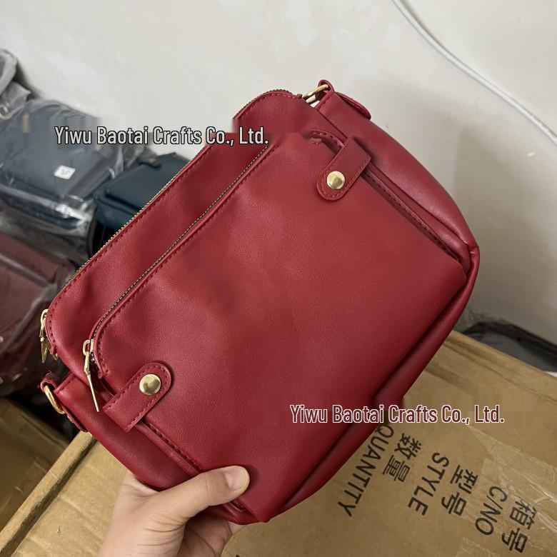 Three-Layer Leather Crossbody Clutch Bag