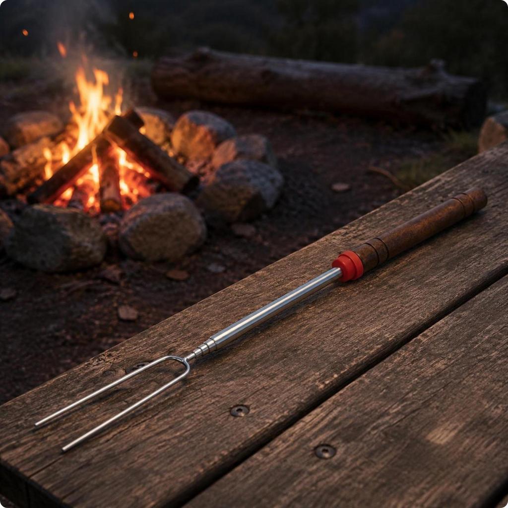 Stainless Steel Grill Skewer Curved Extendable Bbq Fork Easy To Clean Dog for Barbecue,