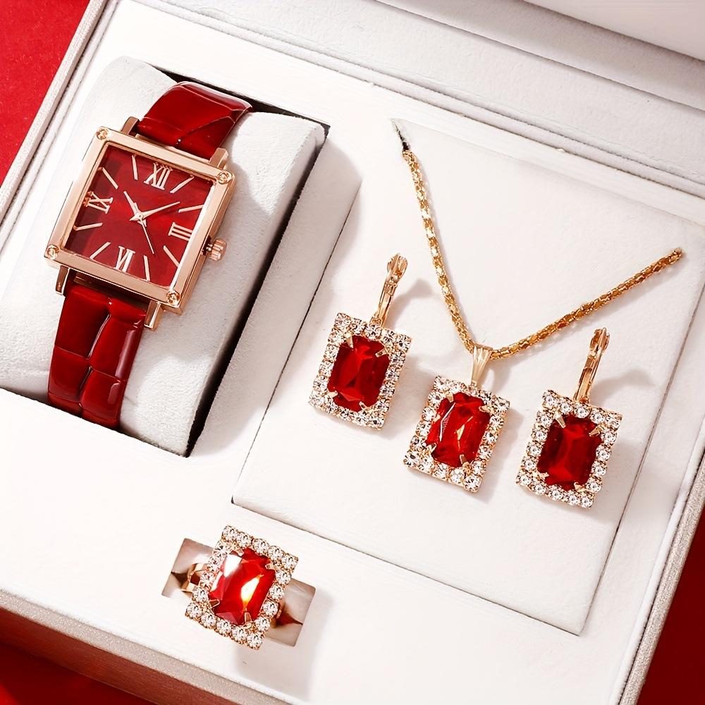Square Roman Watch Gem Bracelet Set Square Belt Watch + Square Gem Bracelet Set