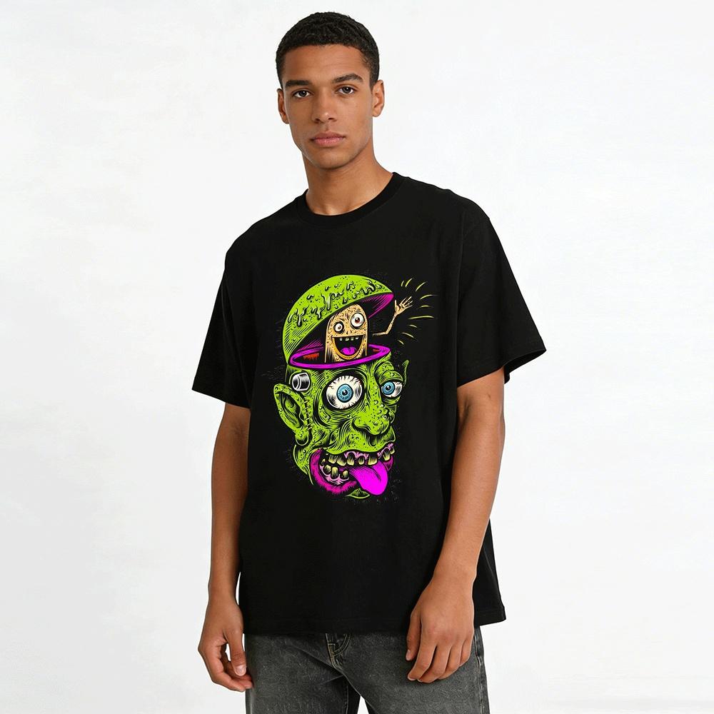 Weird Brain Escape Green Monster Print T-Shirt Trendy Streetwear Top Pure cotton T-shirt