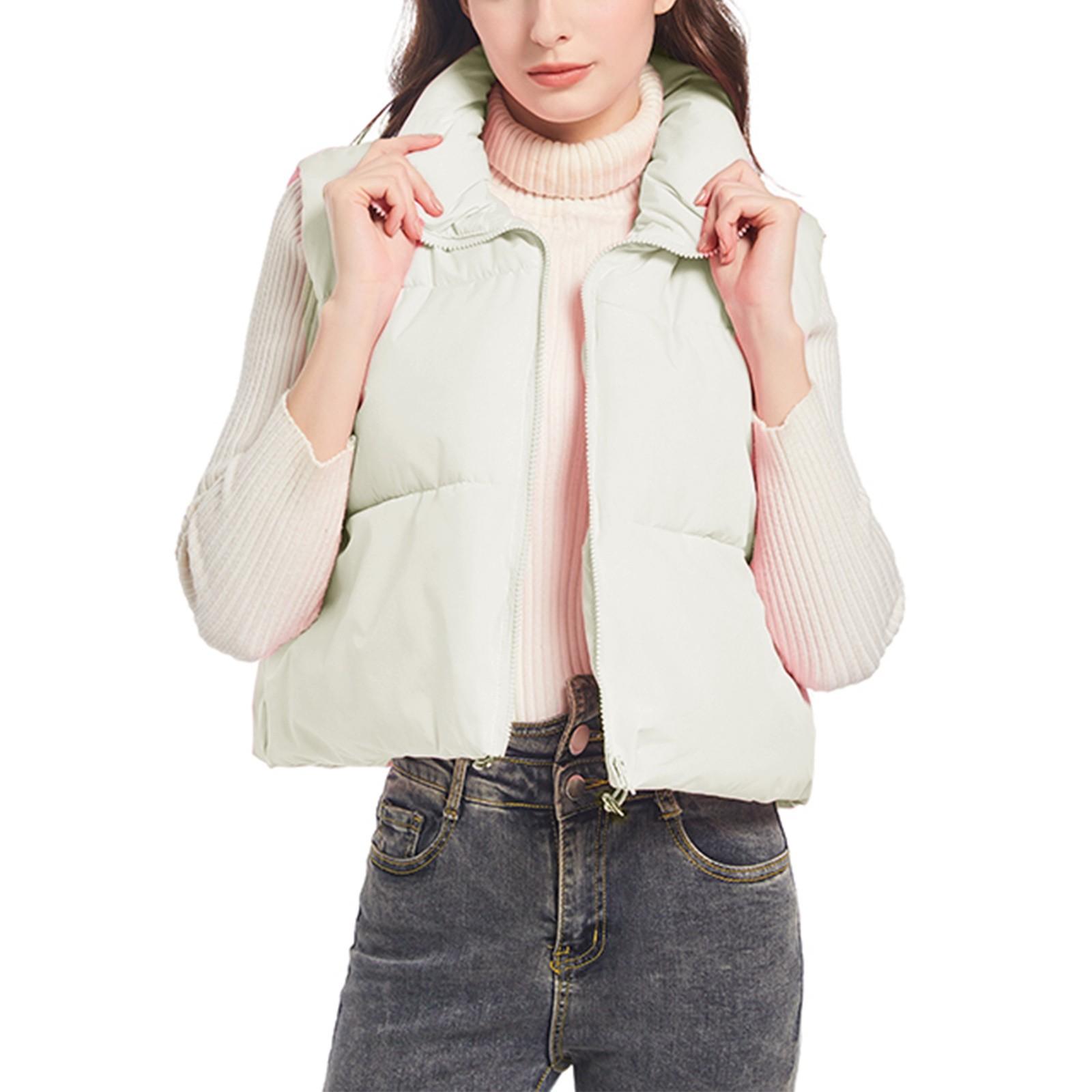 

Женская легкая куртка без рукавов с воротником-стойкой, зимняя теплая на молнии, утепленная верхняя одежда, куртки с карманами M бежевый