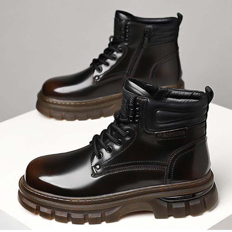 FashionAutumn Winter Leather High-top Platform Men's Boots Designer British Warm Velvet Men Ankle Boots Fashion Retro Male Work Shoes