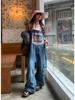 Tuta in Denim Retro con Ricamo Orsetto e Grandi Tasche - Pantaloni a Salopette Larghi Lunghi fino ai Piedi Autunno 2022 Usurati