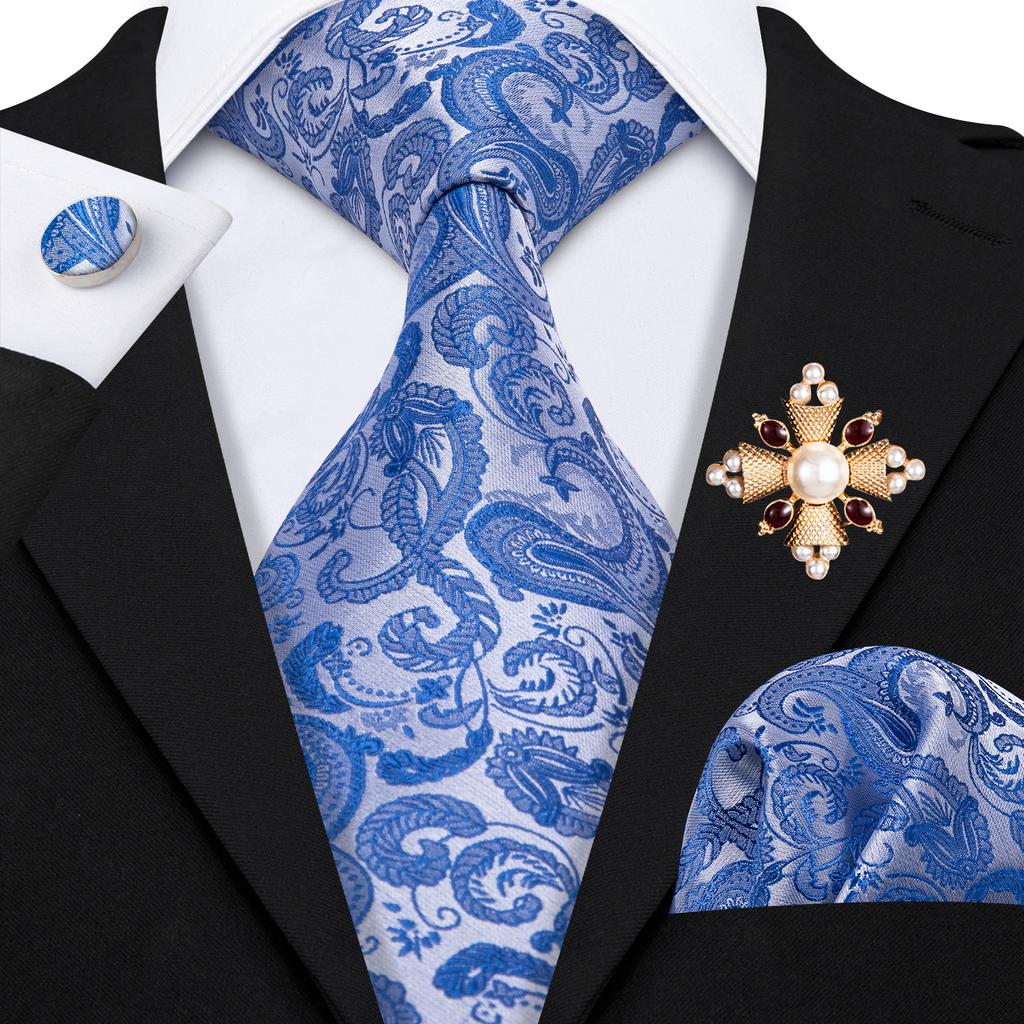 Barry.Wang Pearl sagė su kaklaraiščiu vyrams Paisley gėlių šilko kaklaraištis Hanky rankogalių sąsagų rinkinys