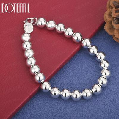 Bracciale a catena con perline rotonde da 8 mm in argento sterling 925 Gioielli alla moda per matrimonio