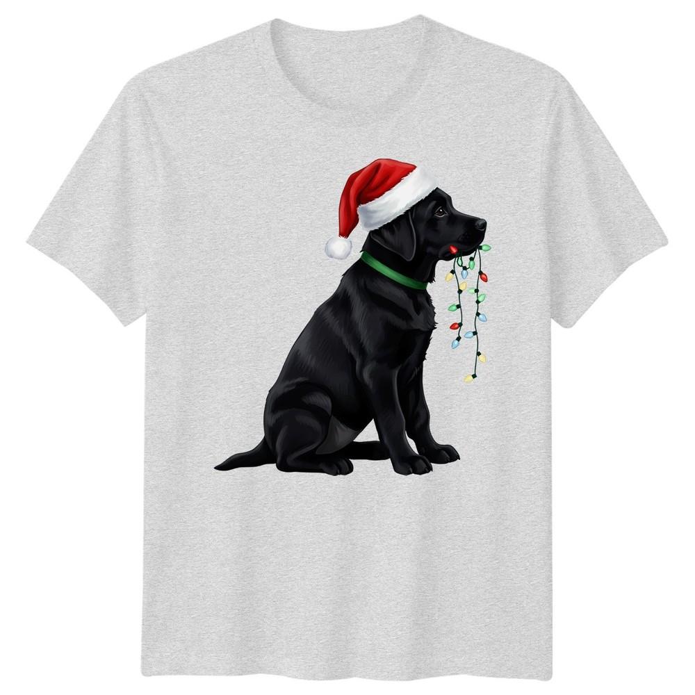 Black Labrador Dog Christmas Holidays Unisexs Unisexs Graphic Tee Santa Hat Lights