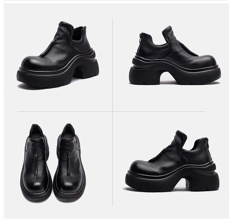 Jie Zhou Autumn/Winter 2025 Women's Retro Cowhide Short Boots - Solid Color, Back Zipper, Casual & Versatile.