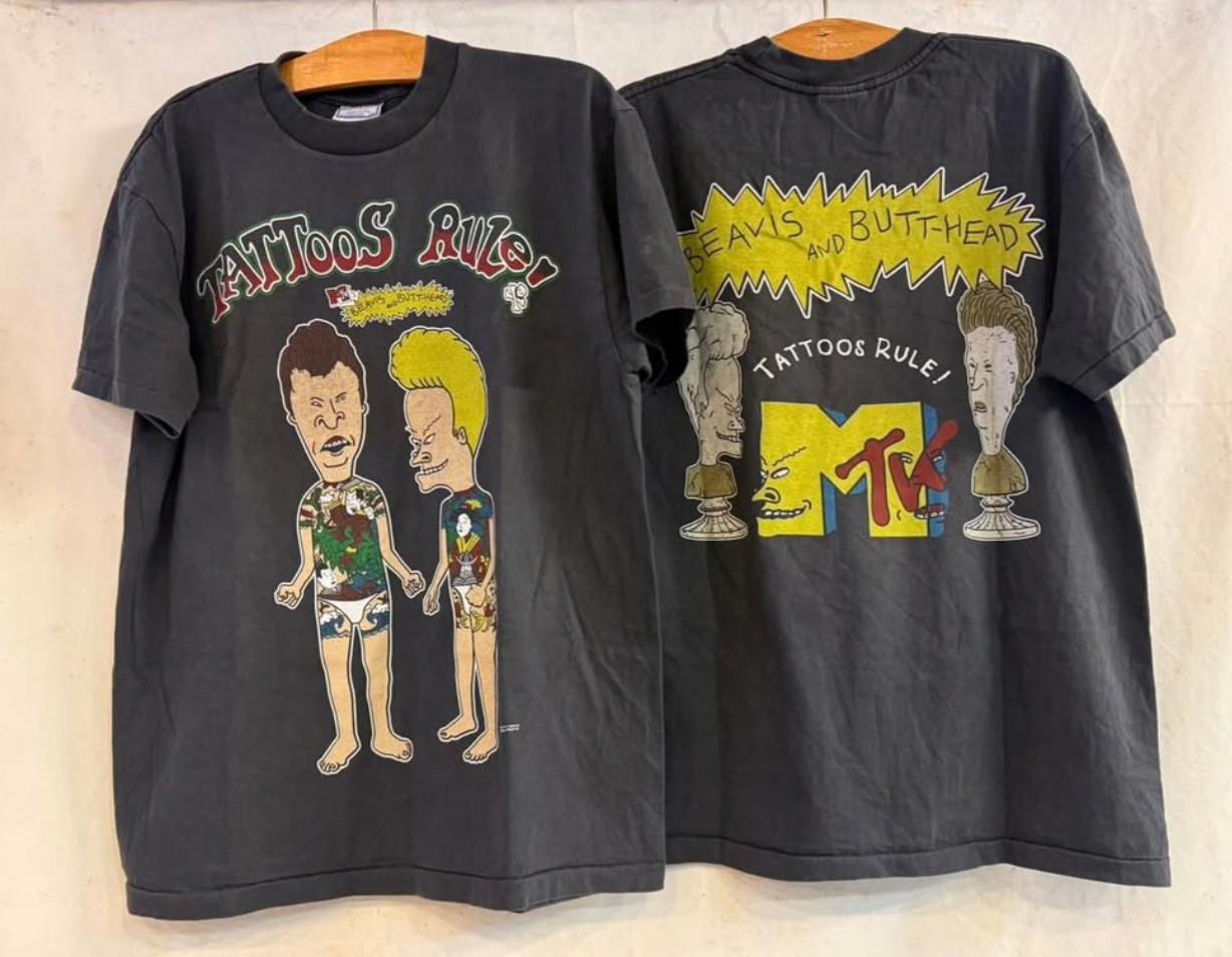 Vintage 1994 Beavis and Butt-Head MTV Tattoos Rule Japanese Sz.L T-Shirt REPRINT XXXL