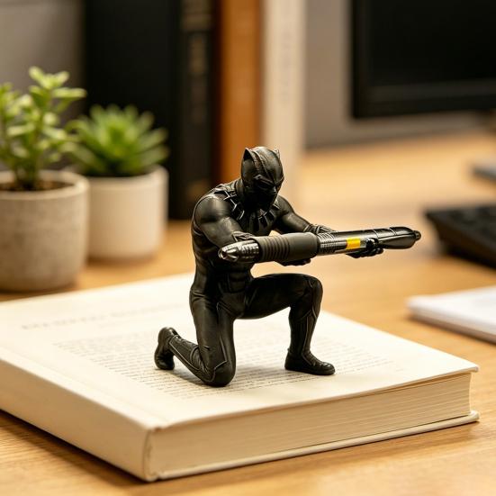 Kneeling Hero Pen Stand, 3D Printed Dark Style Desk Organizer, Action Figure Pencil Holder for Office, Collectible Gift