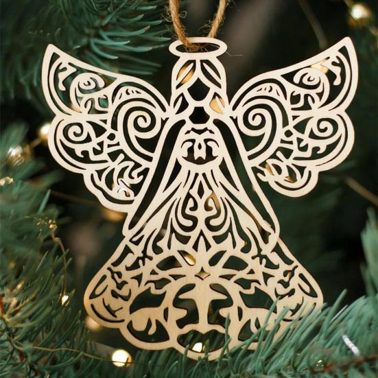 Wooden Angel Christmas Ornaments Rustic Angel Hanging Ornament with Hollow Design for Winter Xmas
