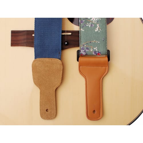 MUSIC FIRST Original Design Vintage Style "Plum Blossom" Soft Cotton and Leather Guitar Strap, Banjo Strap