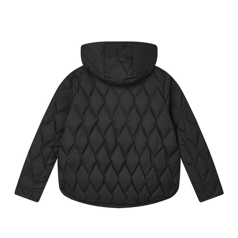 Fila Light Down Jacket Simple Solid Color Hooded Zipper Thin Down Coat Women Jackets Black F11W448906FBK