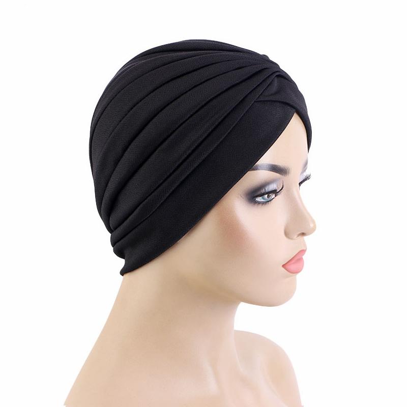 Nové dámské zlaté stříbrné turbanové čepice chemo bandana hidžáb plisovaná indická čepice turbante klobouk dámský šátek na vlasy muslimská pokrývka hlavy