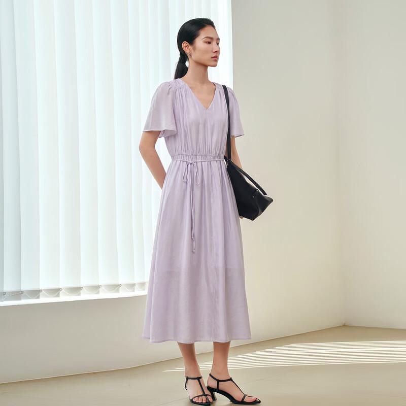 Sancai V-neck Ruffle Sleeve A-Line Long Dress