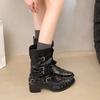 Designer Women's Boots Retro Rivet Leather Boots Fashion Pointed Mid-calf Boots Metal Buckle Designer Women's High Heel Booties