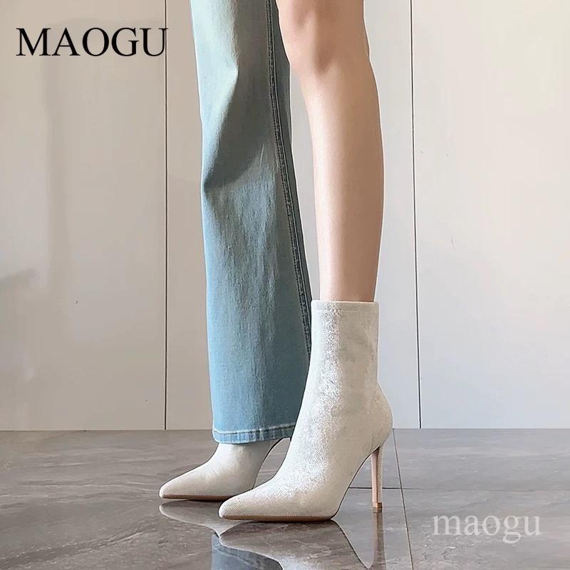 Women's White Pointed Toe Stiletto Ankle Boots Slim High Heel Short Boots Comfortable Fashion Elegant Ladies Botines Botas Mujer