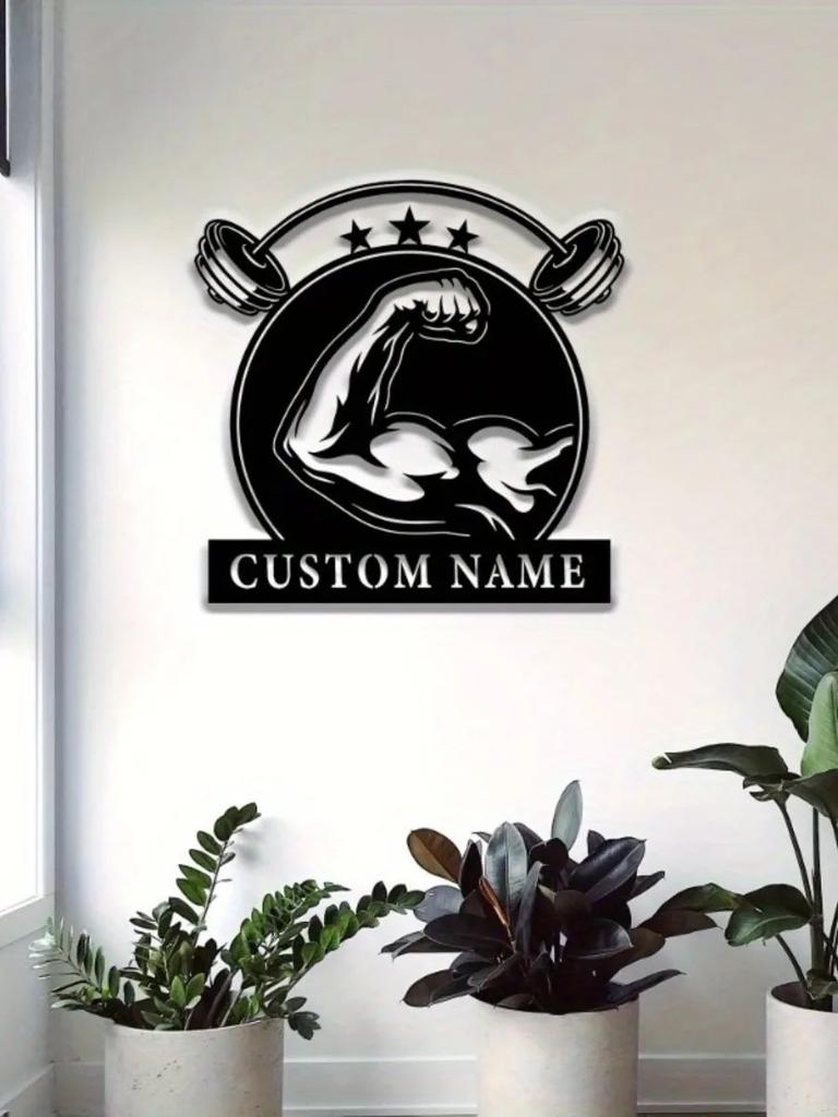 Customizable Metal Surname Sign Black Iron Wall Art Fitness Gift for Home Patio Outdoor Decor